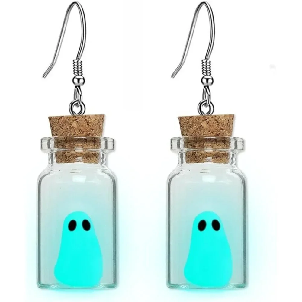 Women's The Adopt A Ghost In A Bottle Halloween Tiny Glow French Wire Earring
